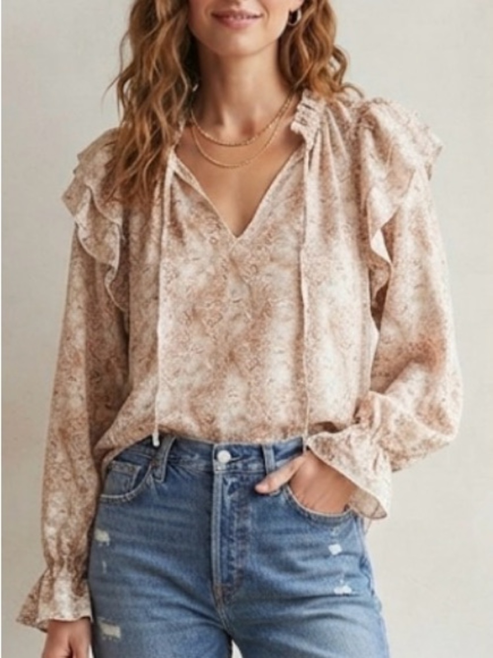 Boho Chic Grade & Gather Ruffle Detail Top – Size Medium Anthropologie